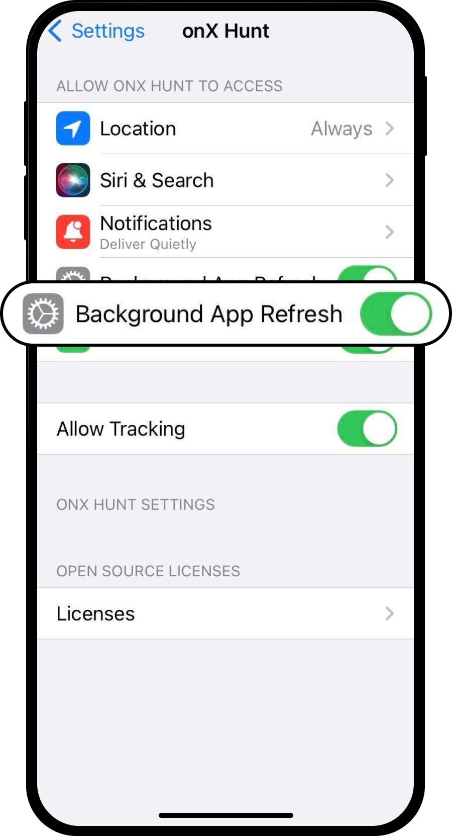 iOS App Settings onX Hunt Background App Refresh On.png