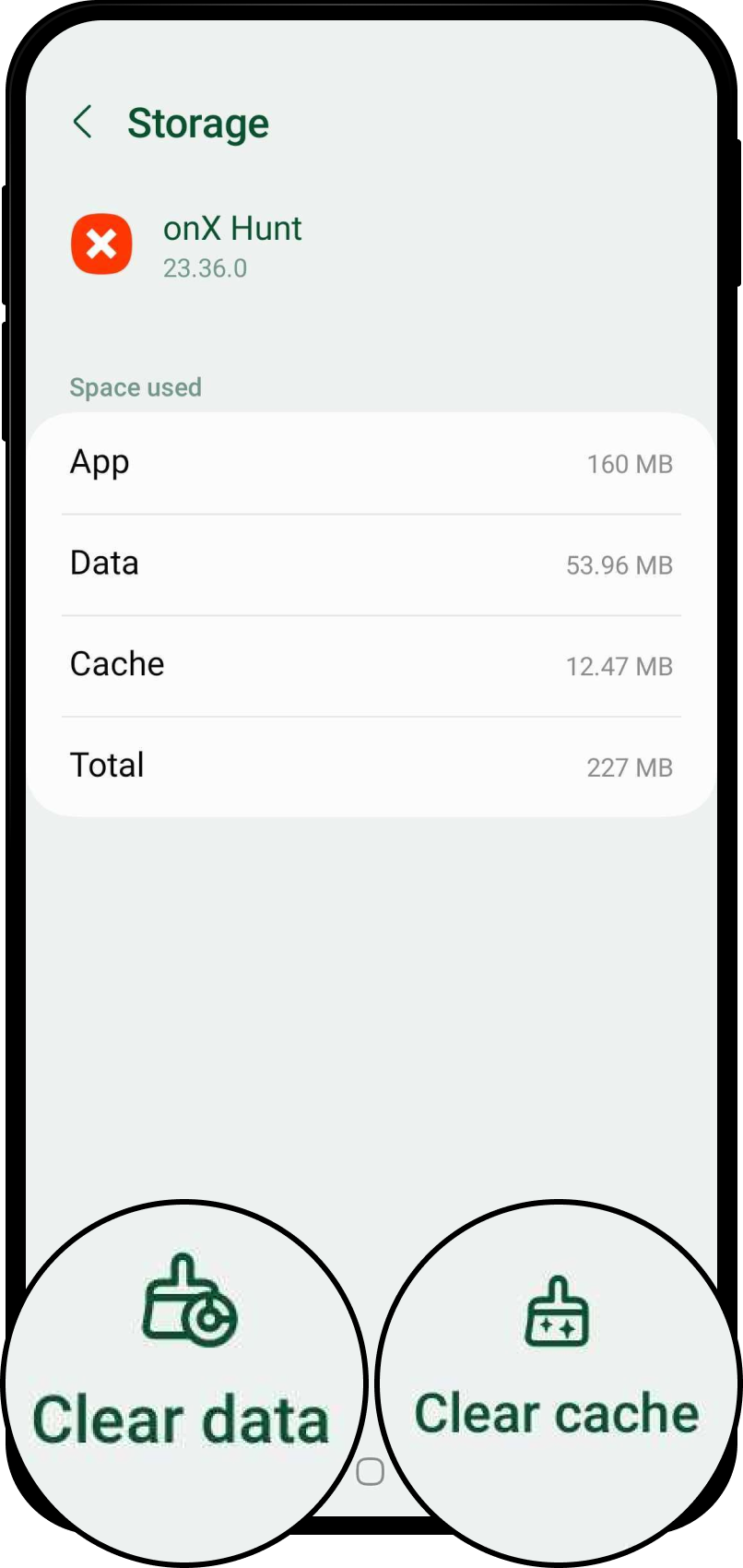 App Storage onX Hunt Clear data and clear cache.png