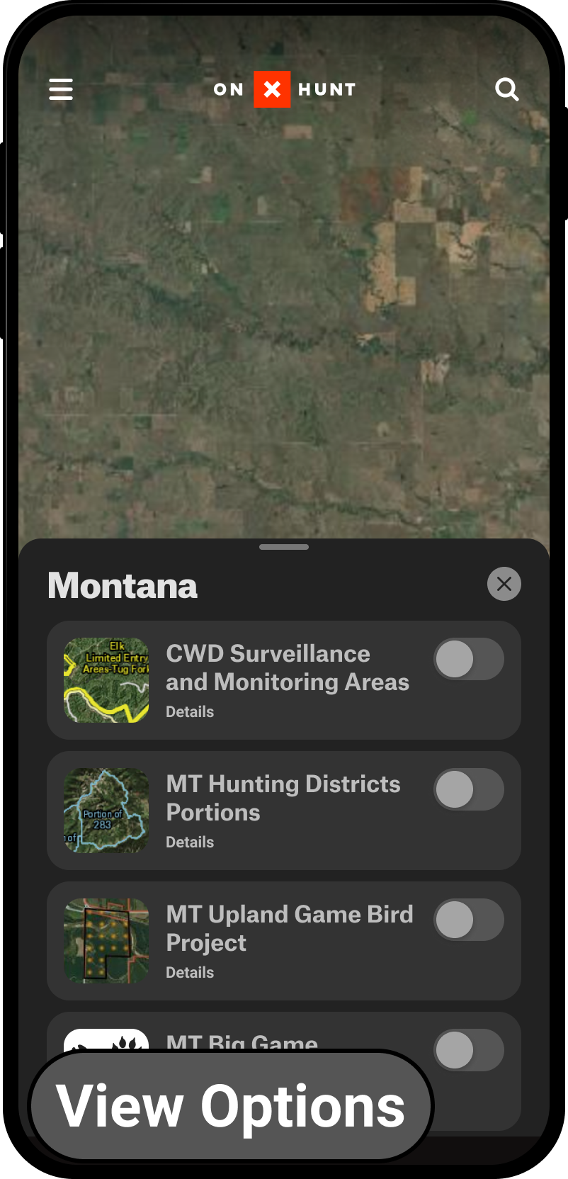 MT View Options MT Big Game Distributions Map Layers Menu Hunt App.png