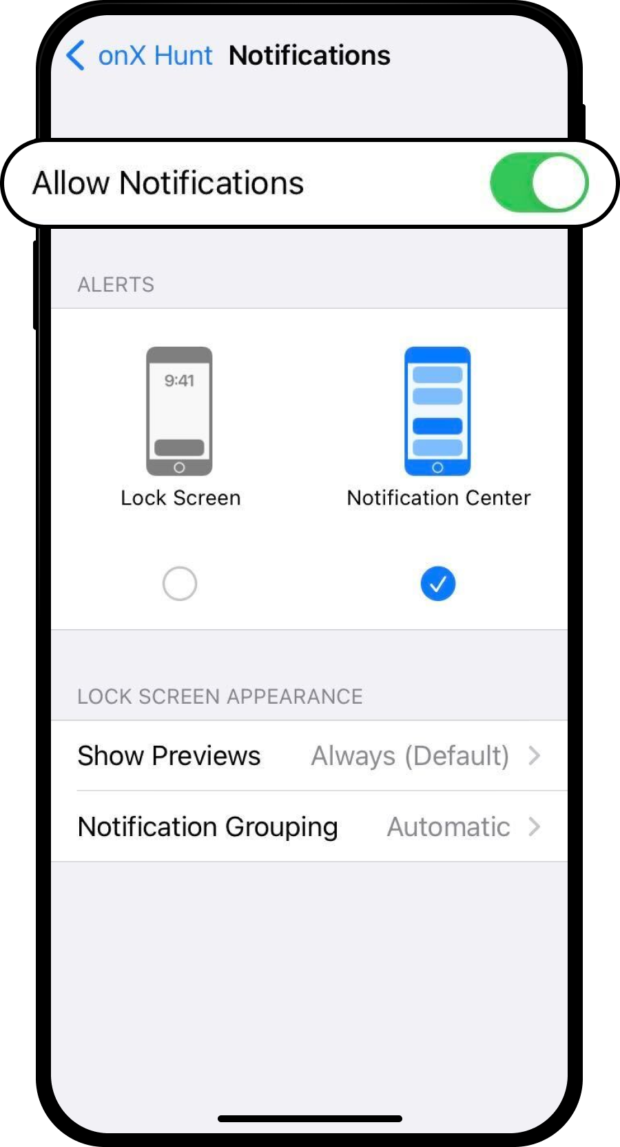 Allow Notifications onX Hunt Notifications Menu.png
