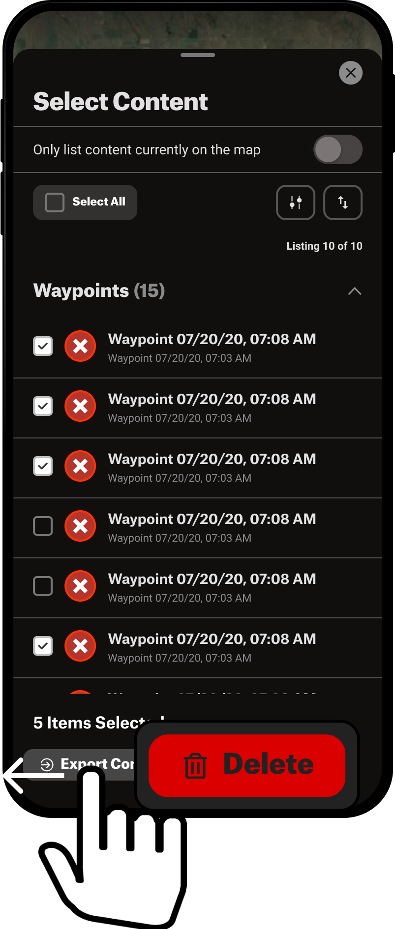 Swipe Left to Delete Select Content Menu Hunt App.png