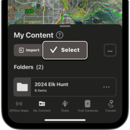 Swipe Left to Export Select Content Menu Hunt App.png