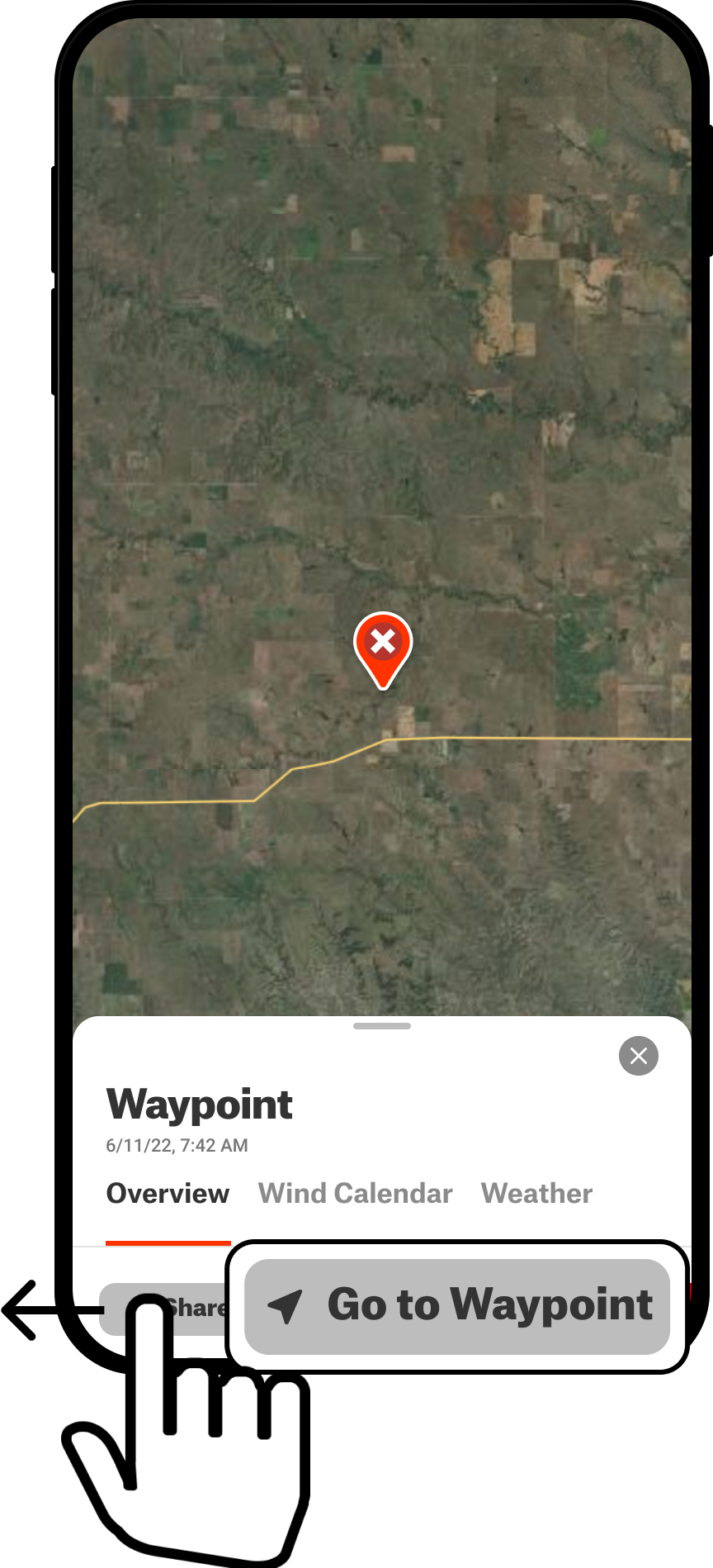 Swipe Left and Go To Waypoint Waypoint Info Card Hunt App.png