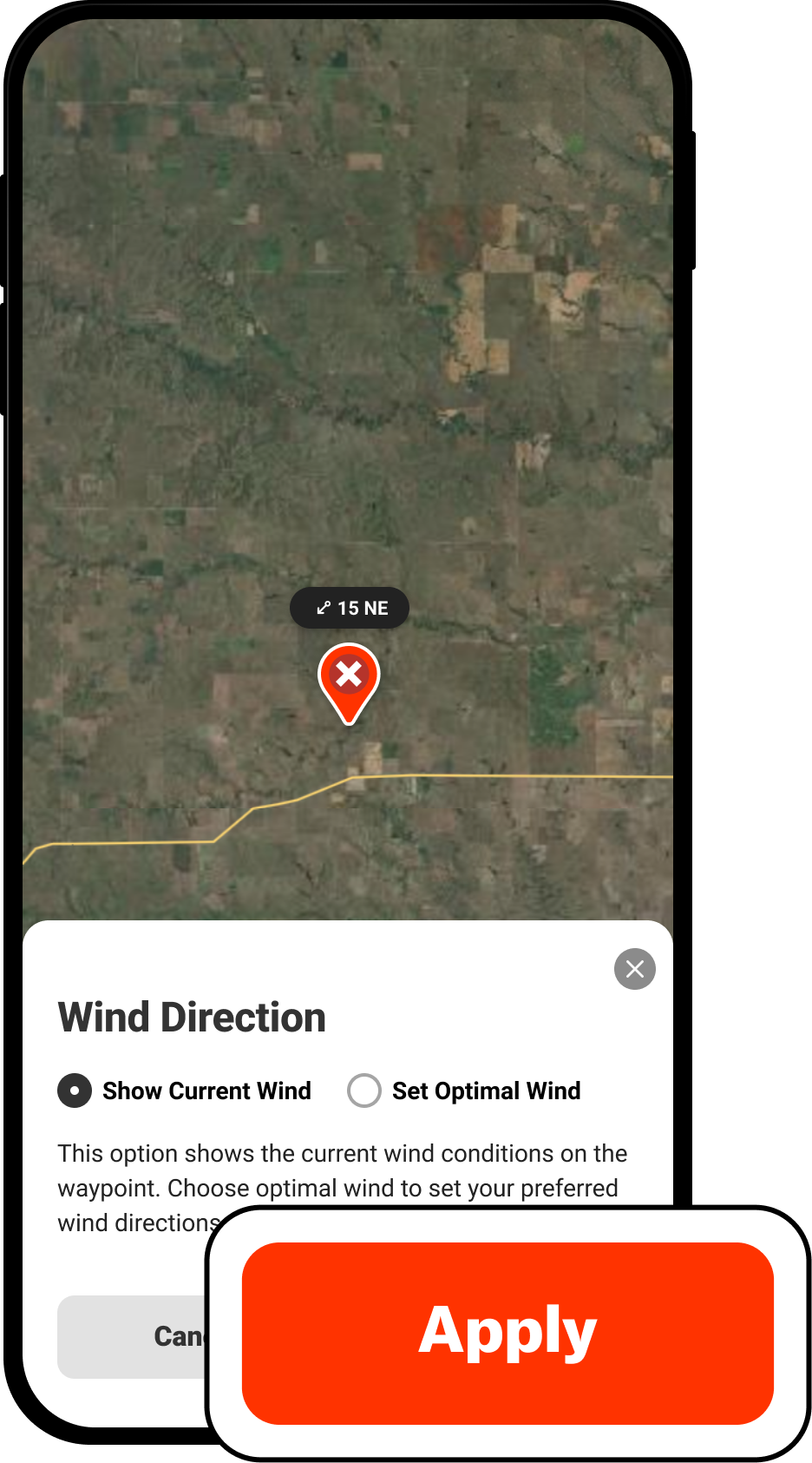 Apply Wind Direction on Waypoint Show Current Wind Hunt App.png